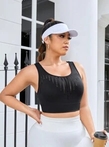 SHEIN Sports 大碼鏤空運動型胸罩 - 黑色 - 查看 3