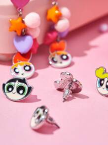 THE POWERPUFF GIRLS X SHEIN 3 cặp/bộ Nhân vật hoạt hình Trang trí Hoa tai - Nhiều màu - Xem 7