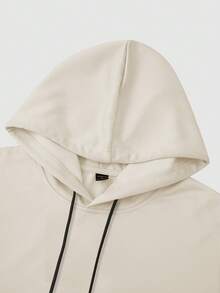 Manfinity EMRG 男士字母人物圖案袋鼠口袋抽繩連帽衫 - 卡其色 - 查看 3