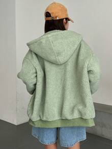 DAZY Áo khoác Teddy có dây rút có mũ trùm đầu - màu xanh lá - Xem 2