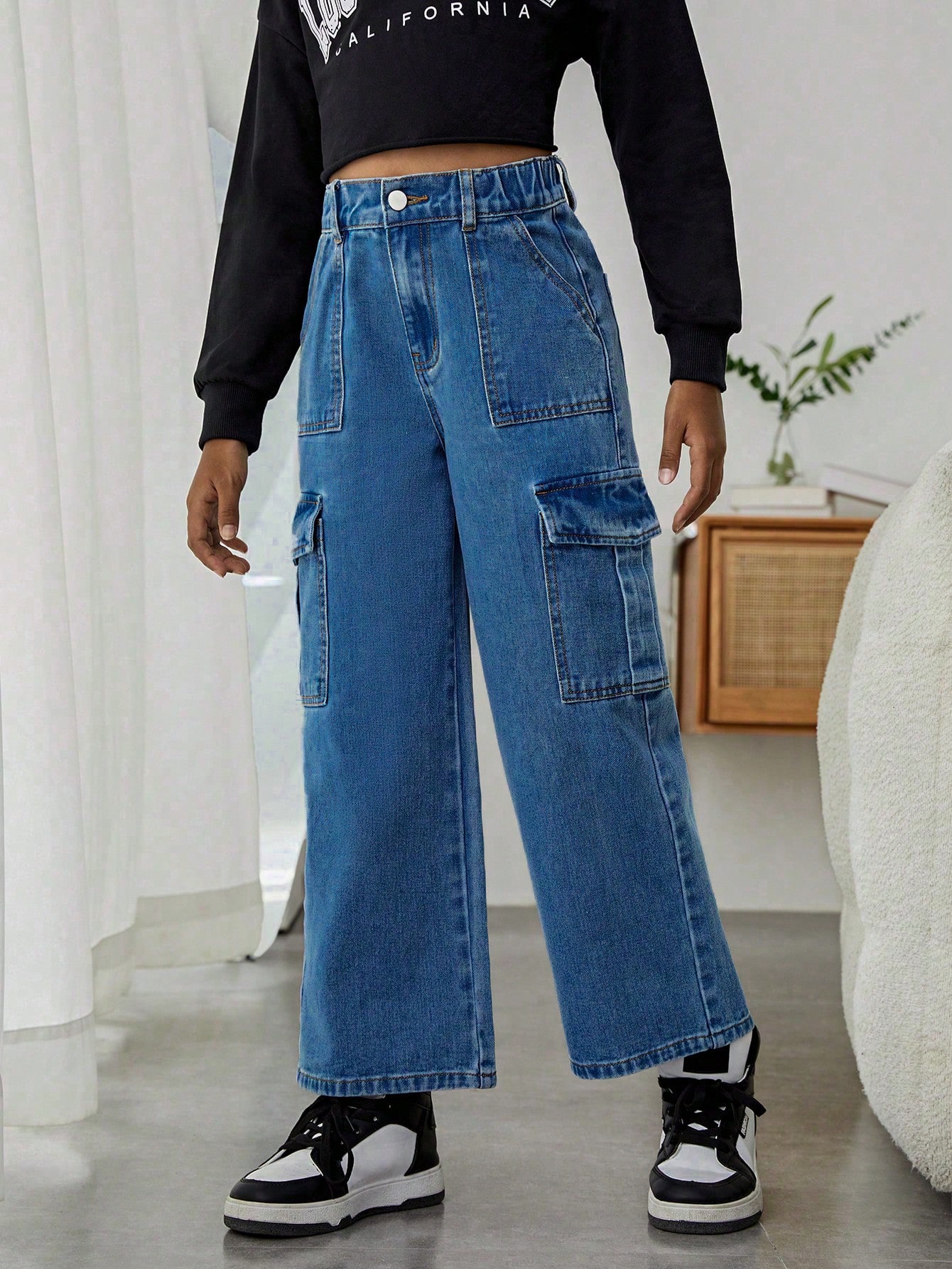 Tween Girl Flap Pocket Side Jeans SHEIN USA