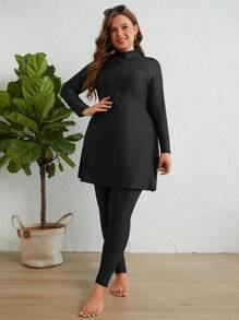 Swim Mulvari 大码前拉链全身布基尼带泳帽夏季阿拉伯服装