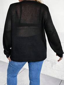 SHEIN LUNE Hơn Khóa kéo một phần tư Áo len - màu đen - Xem 2