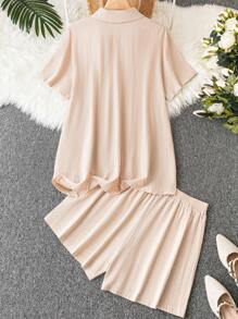 SHEIN LUNE Plus Drop Shoulder Pocket Patched Shirt - Apricot - View 2