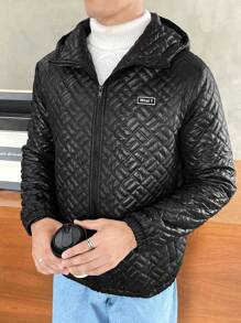 Manfinity VCAY Loose-Fit Men's Letter Patched Hooded Quilted Coat - Black - View 5