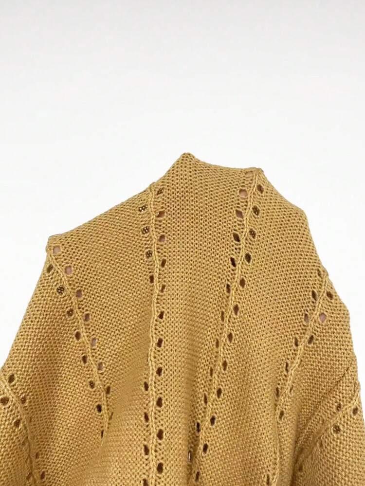 Solid Pointelle Knit Surplice Neck Knit Pullover Fall Winter Sweater