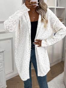 SHEIN LUNE Marled Knit Drop Shoulder Hooded Duster Cardigan - White - View 6