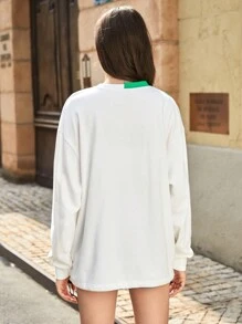 Gameset SHEIN Sport sweat-shirt à capuche d'extérieur à épaules basses avec blocs de couleur graphique lettre, tenue de tennis pour femmes - Blanc - Voir 2