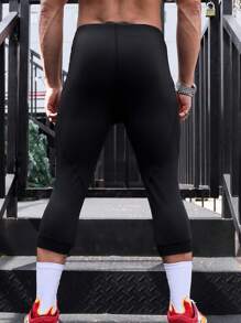 Manfinity Sport Corelite Men Letter Graphic Sports Tights - Black - View 2