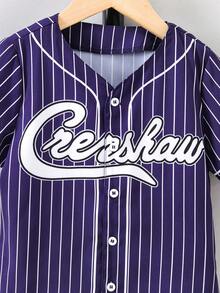 SHEIN Young Boy Striped & Letter Graphic Shirt - Navy Blue - View 6