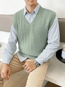 GENTILAND 男士1入組麻花編織毛衣背心 - 薄荷綠 - 查看 1