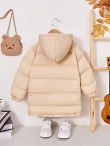 SHEIN Áo khoác có mũ trùm đầu có khóa kéo cho bé gái - Màu be - Xem 5