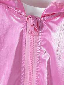 SHEIN Young Girl Zip Up Hooded Jacket Without Tee - Hot Pink - View 3
