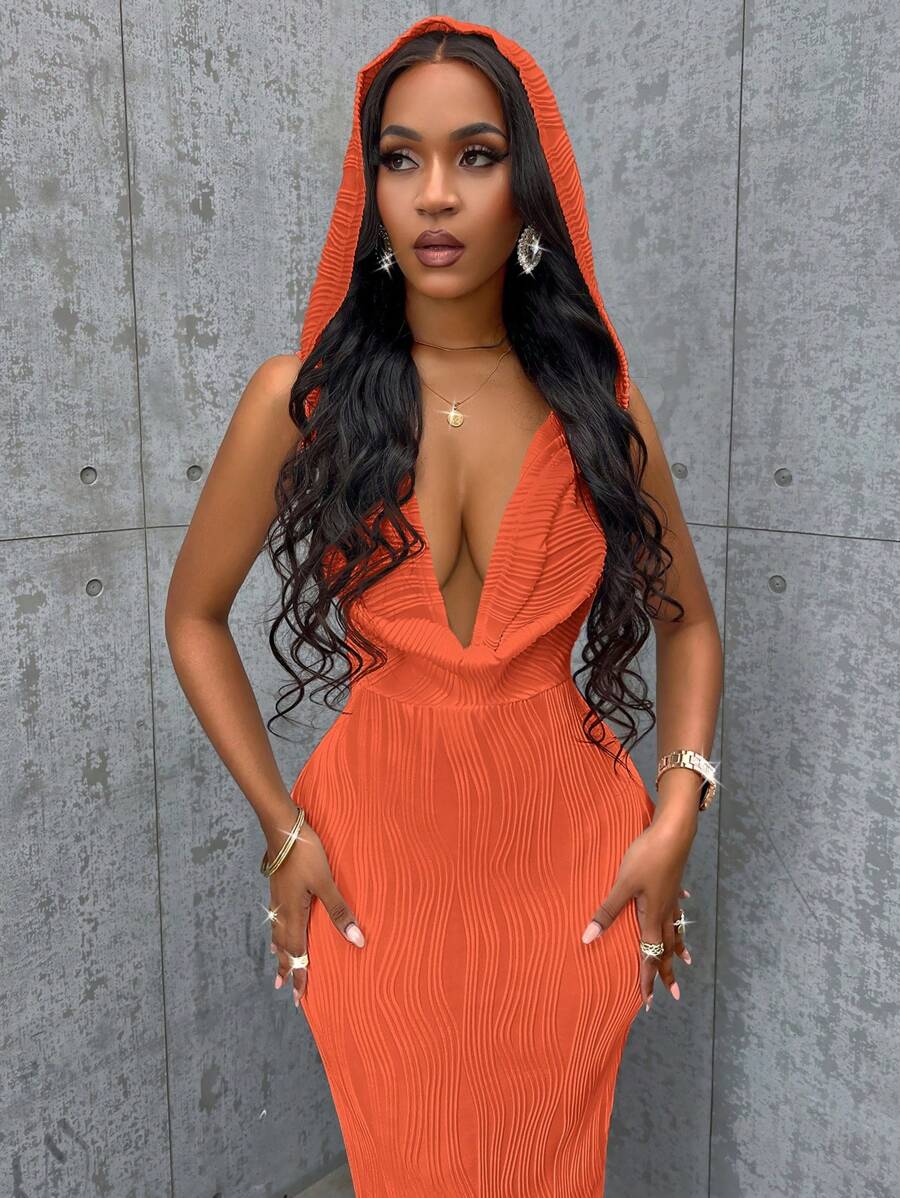 VaVaBold 素色連帽背心洋裝 - 亮橙色 - 查看 1