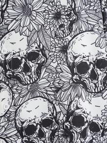 Hombres talla grande Camisa estampado de cráneo sin camiseta - Blanco y Negro - Ver 4