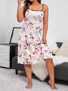 Cộng với váy ngủ Cami Pajama in hoa tương phản - Màu Hồng baby - Xem 3