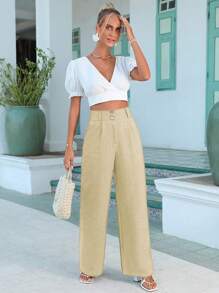 Cloudara High Waist Wide Leg Pants - Camel - View 6