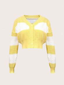 SHEIN MOD Khối màu Thả vai Áo len Mở & Áo thun dệt kim Cami - Màu vàng - Xem 1