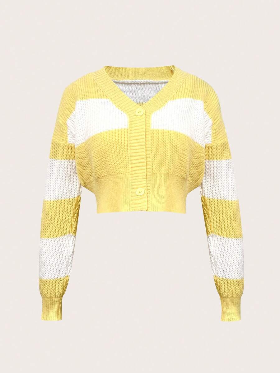 SHEIN MOD Khối màu Thả vai Áo len Mở & Áo thun dệt kim Cami - Màu vàng - Xem 1