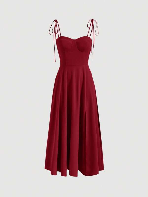 SHEIN MOD Vestido Cami Bustier Vermelho Longo De Verão Com Alças De Laço