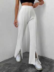 EURMUSE Women's High Waist Elastic Waist Casual Flare Leg Sweatpants - White - View 5