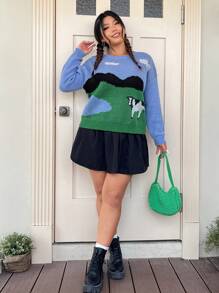 SHEIN EZwear Hơn Hình con bò Thả vai Áo len - Nhiều màu - Xem 5