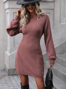 SHEIN LUNE 素色落肩袖毛衣洋裝 - 中紫紅色 - 查看 1