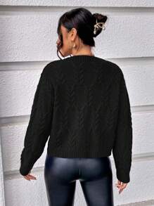 SHEIN Clasi Jersey tejido de cable de hombros caídos - Negro - Ver 2