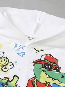 SHEIN Young Boy 2pcs Loose Comfortable Print Hoodie & Sweatpants Set, Fleece, Thickened Boy Kids Setkids Sweat Setboys Sweat Sets - Multicolor - View 3
