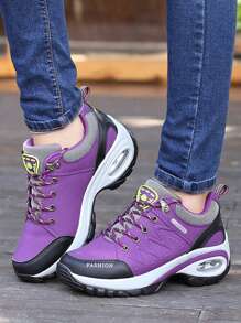 Women's Hiking Shoes Lace-Up Light Outdoor Hiking Shoes Air Cushion Rebound Fashion Height Increase - Purple - View 5