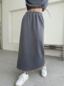 DAZY Contrast Piping Drop Shoulder Half Zip Sweatshirt & Skirt,Women Two Pieces Sets Fall,Winter Lounge Sets For Women - Grey - View 3