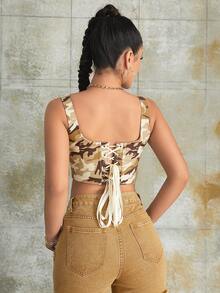 Y2K Street Camo Print Lace Up Backless Crop Shapewear Corset Top - Multicolor - View 2