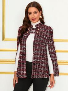 SHEIN Clasi Cloak Sleeve Tweed Overcoat - Multicolor - View 6