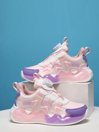 Children's Spring/Autumn Rotary Buckle Easy On/Off Running Shoes, Leather Upper With Molded Decor, Fashion Versatile Non-Slip Durable Outsole, Suitable For Outdoor Running, Sports, Travel, Back To School