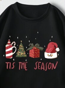 INAWLY 圣诞印花保暖套头卫衣 秋季卫衣 - 黑色 - 查看 3