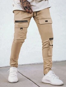 Manfinity EMRG Men Flap Pocket Side Drawstring Waist Cargo Pants - Ginger - View 3