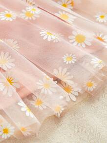 Baby Girl Floral Print Ruffle Trim Mesh Overlay Dress - Multicolor - View 3