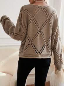 Aveloria 落肩镂空针织套头衫秋冬毛衣 - 摩卡棕 - 查看 2