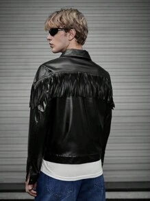 Manfinity Unisex Men 1pc Fringe Detail Drop Shoulder PU Leather Jacket