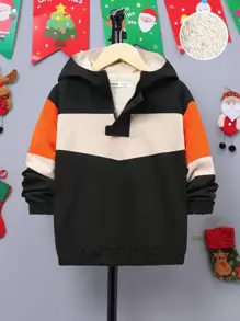 SHEIN Tween Boy Colorblock Hooded Thermal Lined Jacket - Multicolor - View 1