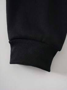 SHEIN EZwear 大碼山與標語圖案加絨內裏運動衫 - 黑色 - 查看 6