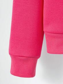 SHEIN Unity Plus Halloween Skeleton Rhinestone Zip Up Drawstring Thermal Lined Hoodie - Pink - View 6