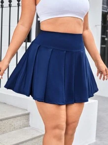 SHEIN Tennis Basic Talla grande Skort deportivo unicolor de cintura ancha - Azul - Ver 3