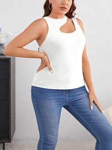 SHEIN Essnce Plus Cut Out Ribbed Knit Top - White - View 5