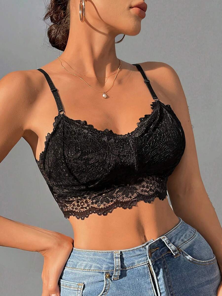 Sujetador con encaje floral - Negro - Ver 1