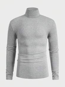 Manfinity NiteLyfe 男士高領素色T恤 - 淺灰色 - 查看 3