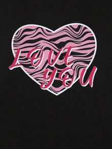 Baby Girl Heart & Letter Graphic Ruffle Trim Tee & Zebra Striped Print Skirt - Black - View 8