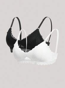 2 Packs Cut-Out Scallop Trim Bra Set Lingerie - Black and White - View 8