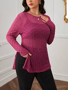 SHEIN Essnce 大碼素色下擺開叉上衣不附胸罩 - 玫紅色 - 查看 3