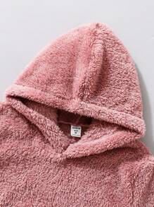 SHEIN Chica preadolescente Sudadera con diseño de parche de letra con capucha teddy - Rosa vieja - Ver 5